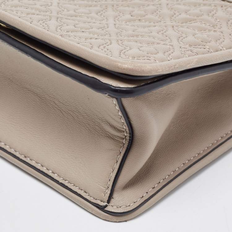 Pre Owned Tory Burch Taupe Leather Mini Alexa Crossbody Bag