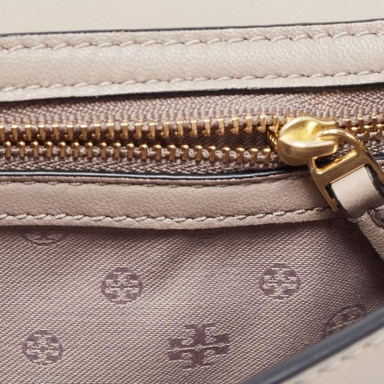 Pre Owned Tory Burch Taupe Leather Mini Alexa Crossbody Bag
