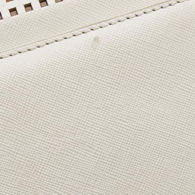 Pre Owned Tory Burch Off White Perforated Leather Robinson Flap Crossbody Bag