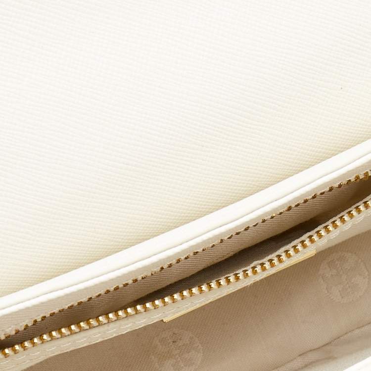 Pre Owned Tory Burch Off White Perforated Leather Robinson Flap Crossbody Bag