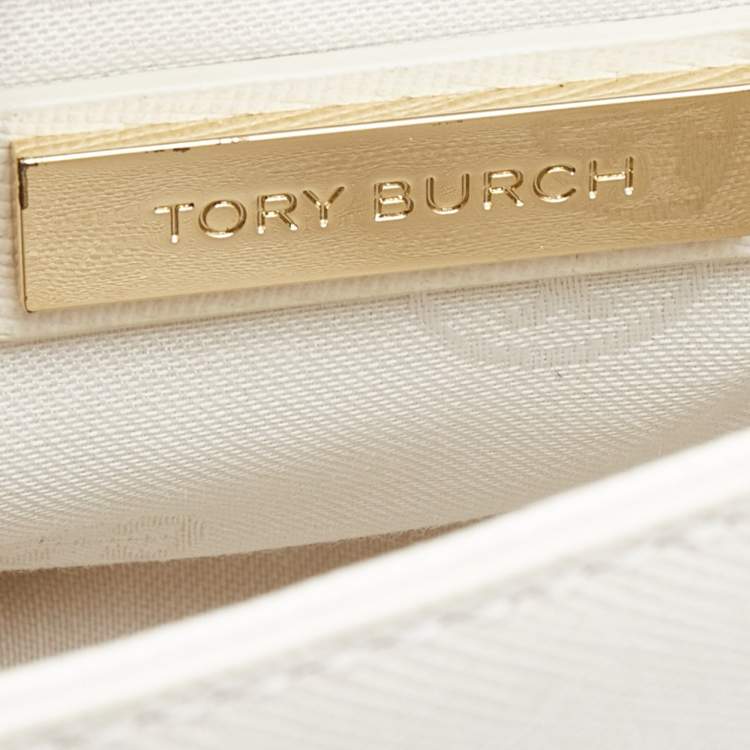 Pre Owned Tory Burch Off White Perforated Leather Robinson Flap Crossbody Bag
