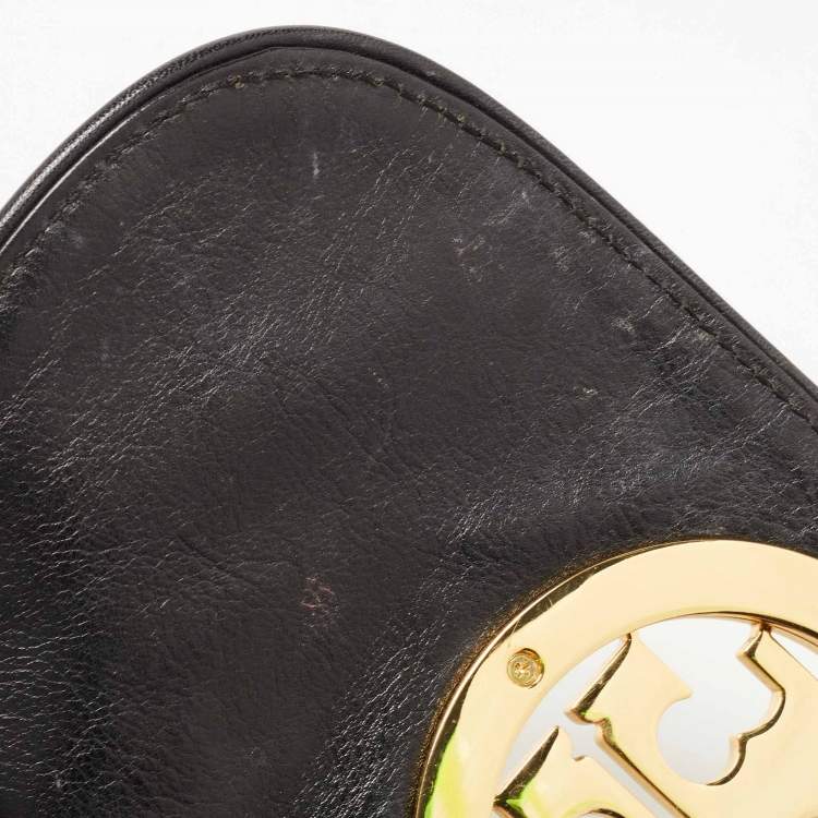 Pre Owned Tory Burch Black Leather Amanda Logo Crossbody Bag