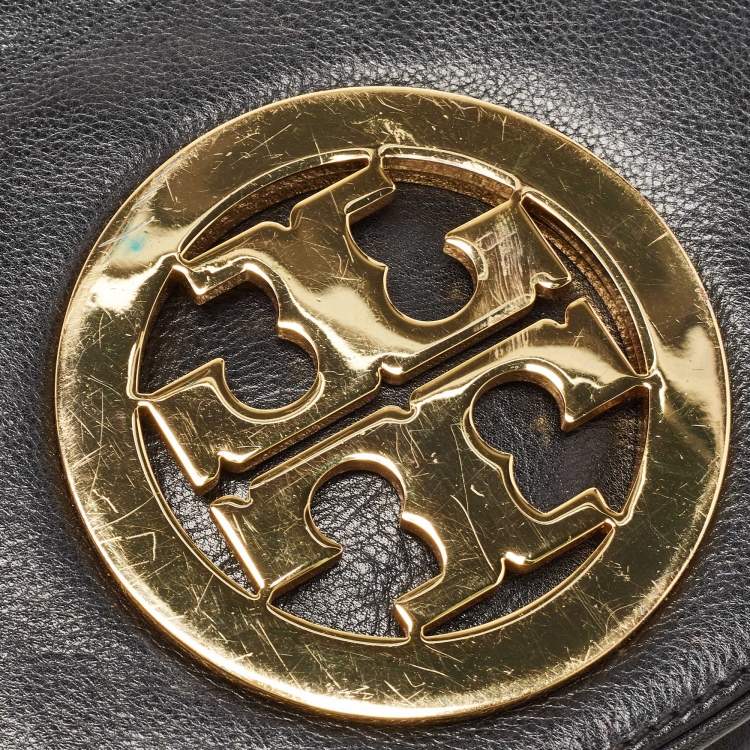 Pre Owned Tory Burch Black Leather Amanda Logo Crossbody Bag