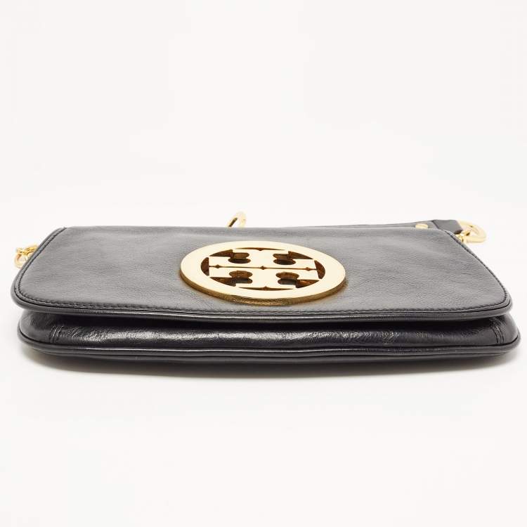 Pre Owned Tory Burch Black Leather Amanda Logo Crossbody Bag