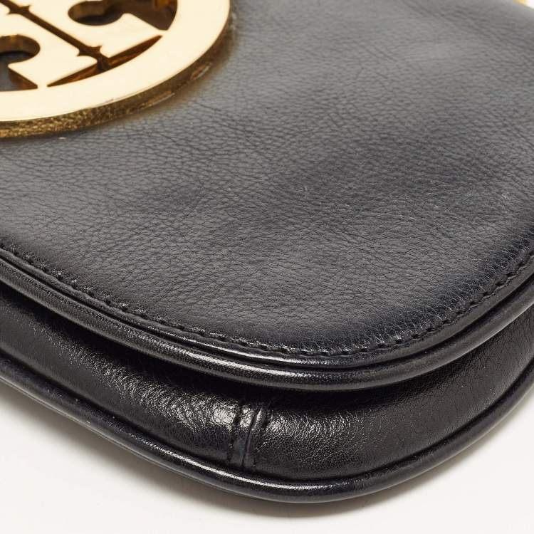Pre Owned Tory Burch Black Leather Amanda Logo Crossbody Bag