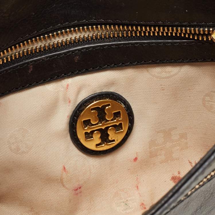 Pre Owned Tory Burch Black Leather Amanda Logo Crossbody Bag