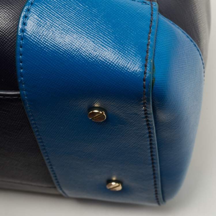 Pre Owned Tory Burch Two Tone Blue Leather Robinson Middy Satchel