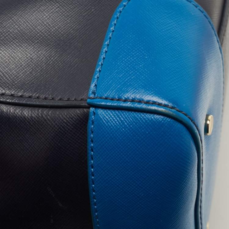 Pre Owned Tory Burch Two Tone Blue Leather Robinson Middy Satchel