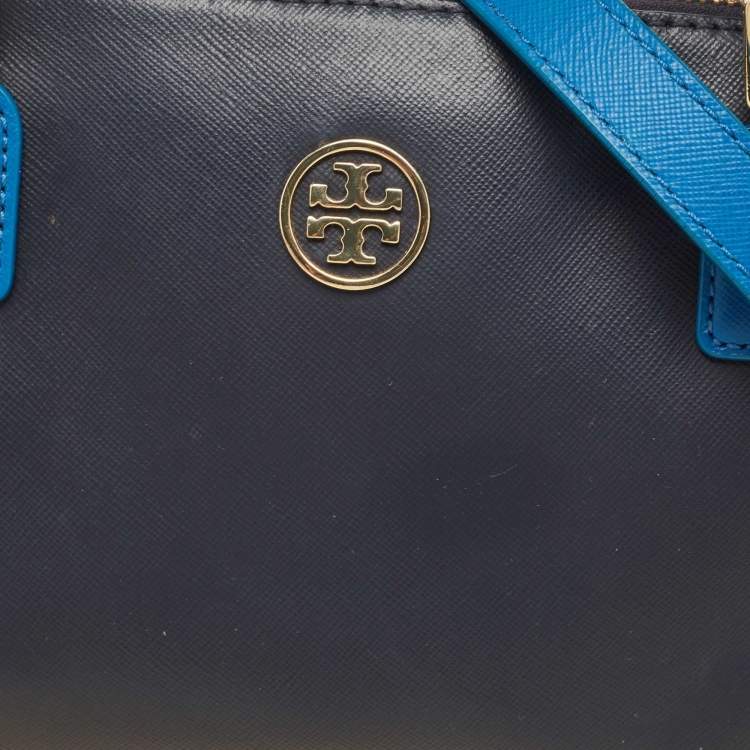 Pre Owned Tory Burch Two Tone Blue Leather Robinson Middy Satchel