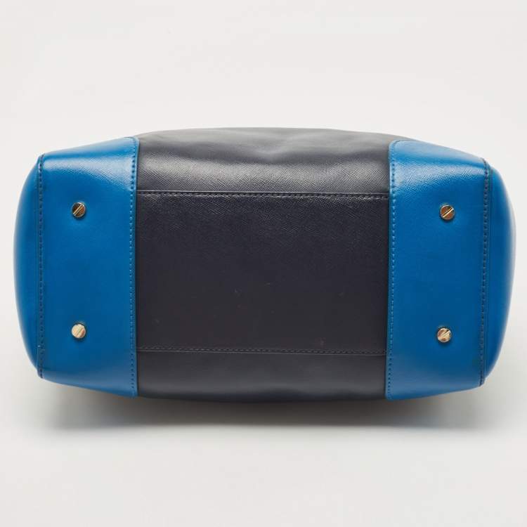Pre Owned Tory Burch Two Tone Blue Leather Robinson Middy Satchel