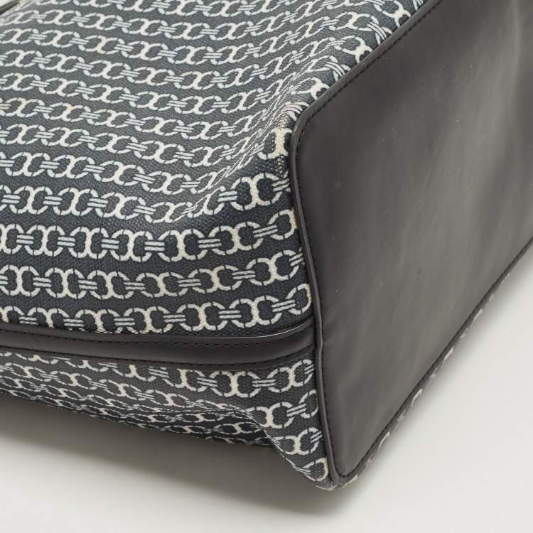 Pre Owned Tory Burch Black/White Gemini Link Coated Canvas and Leather Tote