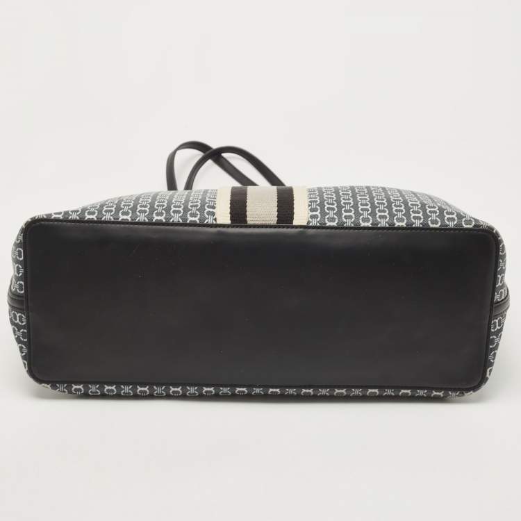 Pre Owned Tory Burch Black/White Gemini Link Coated Canvas and Leather Tote