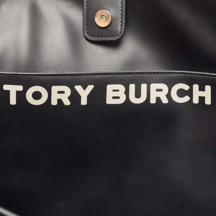 Pre Owned Tory Burch Black/White Gemini Link Coated Canvas and Leather Tote