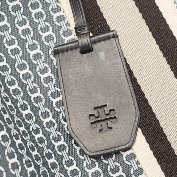 Pre Owned Tory Burch Black/White Gemini Link Coated Canvas and Leather Tote