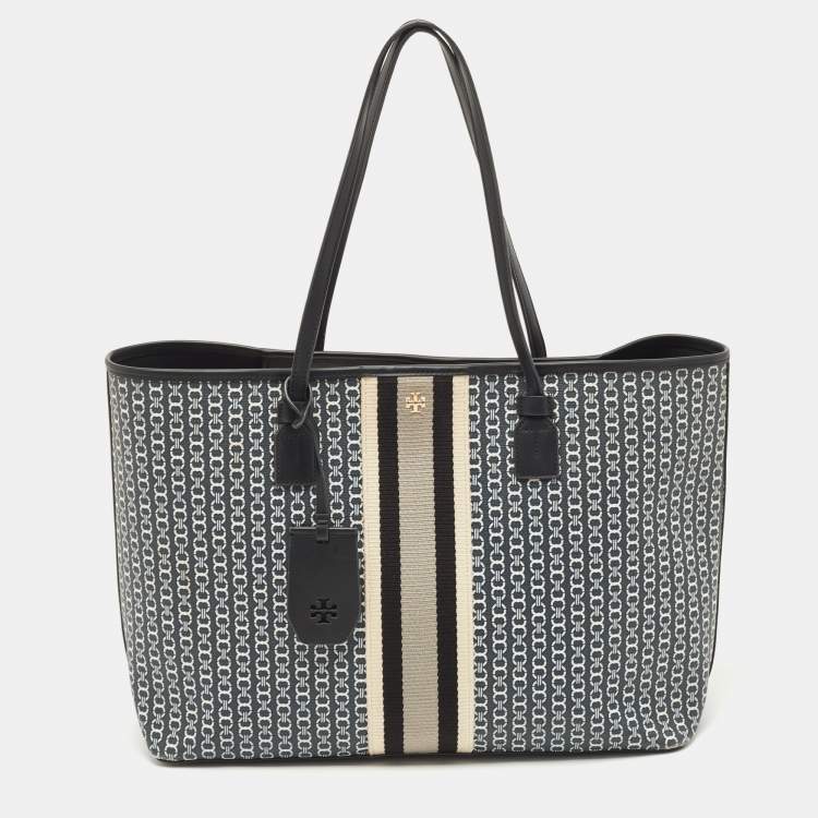 Tory Burch Black/White Gemini Link Coated Canvas and Leather Tote