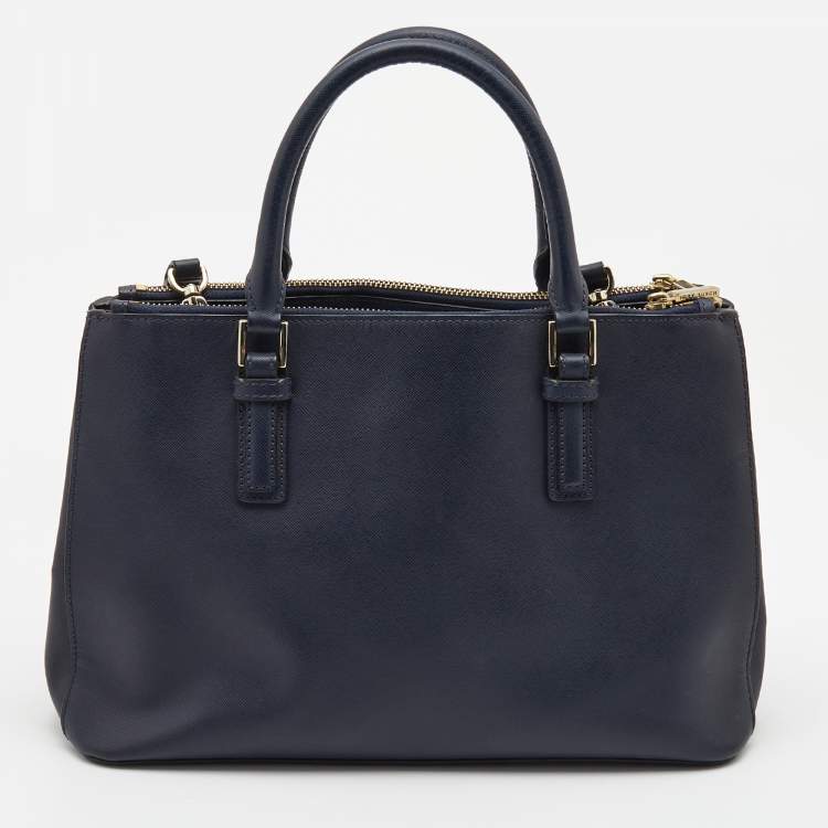 Pre Owned  Tory Burch Navy Blue Saffiano Leather Robinson Double Zip Tote