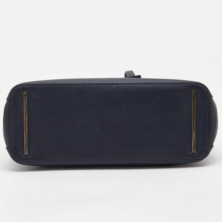 Pre Owned  Tory Burch Navy Blue Saffiano Leather Robinson Double Zip Tote