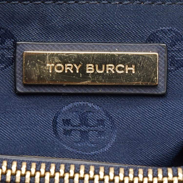Pre Owned  Tory Burch Navy Blue Saffiano Leather Robinson Double Zip Tote