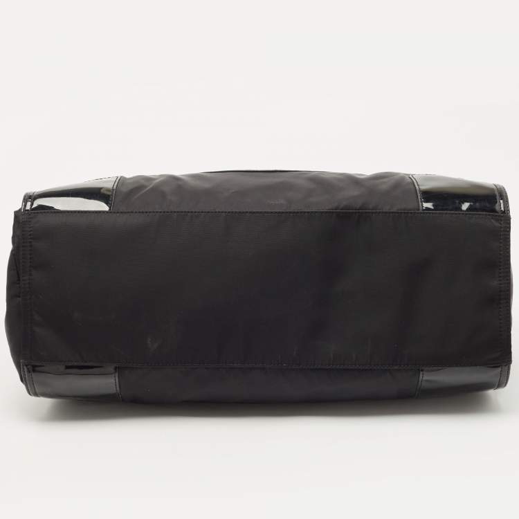 Pre Owned Tory Burch Black Patent Leather and Nylon Large Ella Tote