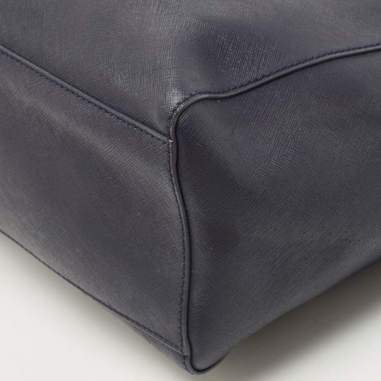 Pre Owned Tory Burch Navy Blue Saffiano Leather York Buckle Tote