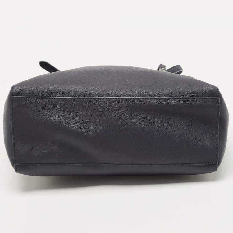 Pre Owned Tory Burch Navy Blue Saffiano Leather York Buckle Tote