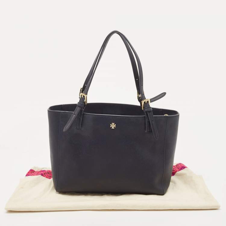 Pre Owned Tory Burch Navy Blue Saffiano Leather York Buckle Tote