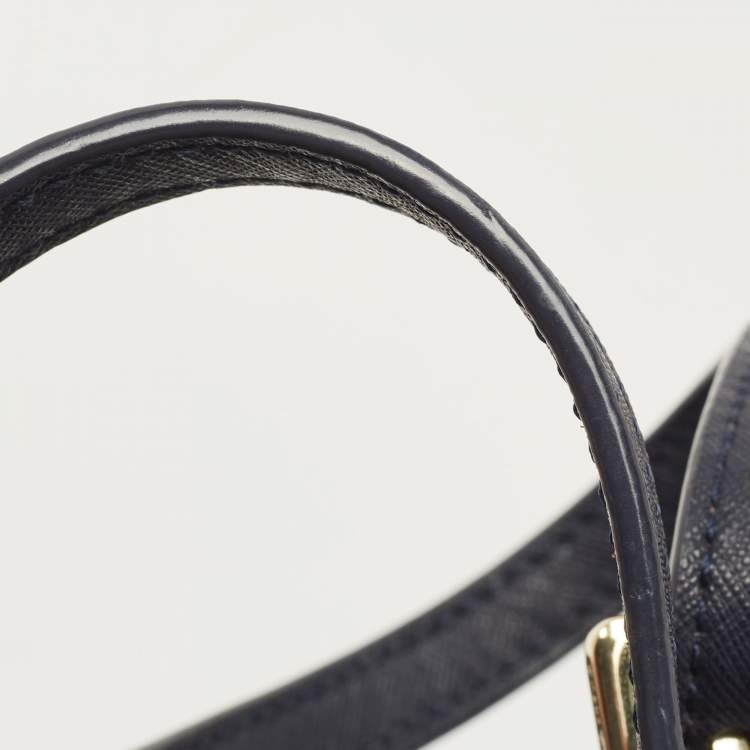 Pre Owned Tory Burch Navy Blue Saffiano Leather York Buckle Tote