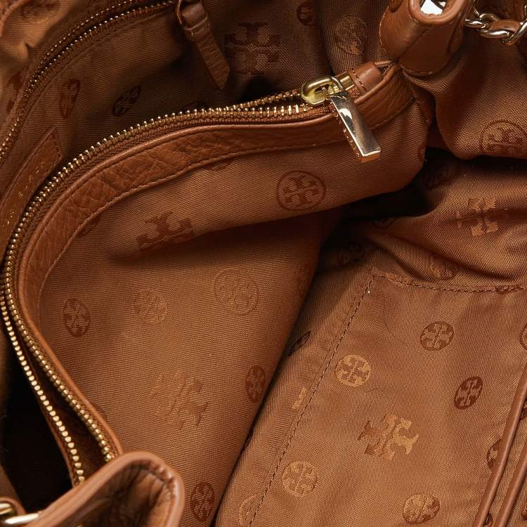 Pre Owned Tory Burch Tan Leather Marion Flap Shoulder Bag
