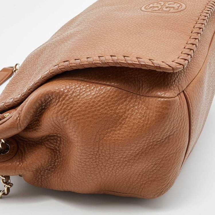 Pre Owned Tory Burch Tan Leather Marion Flap Shoulder Bag