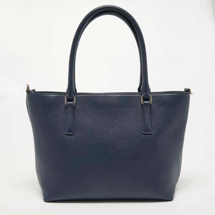Pre Owned Tory Burch Navy Blue Leather Thea Convertible Tote