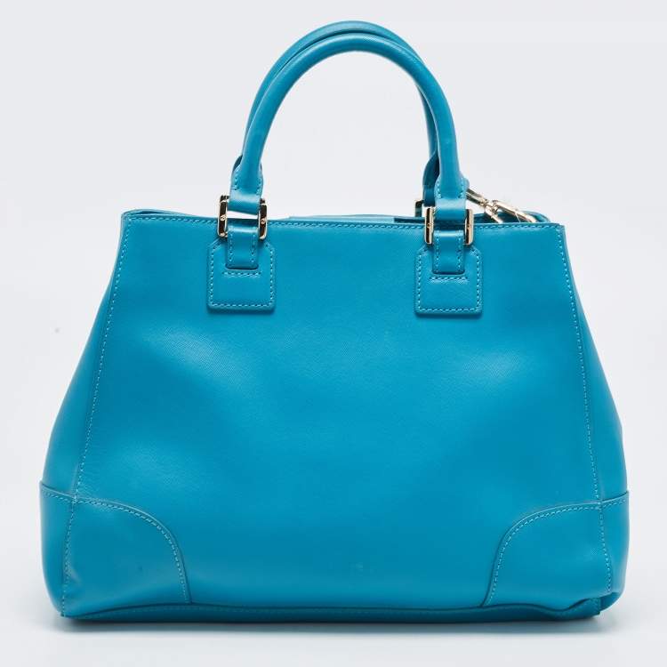 Pre Owned Tory Burch Teal Blue Saffiano Leather Robinson Tote