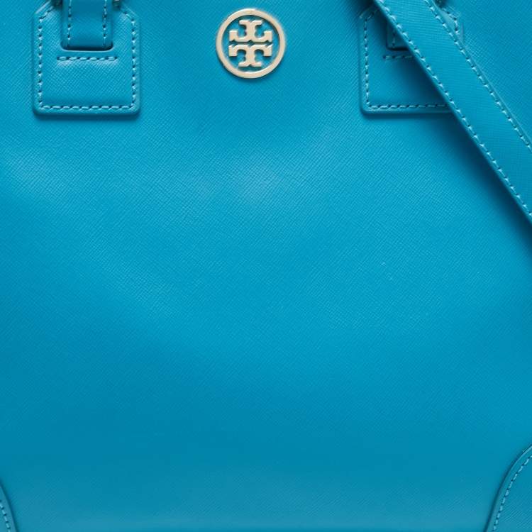 Pre Owned Tory Burch Teal Blue Saffiano Leather Robinson Tote