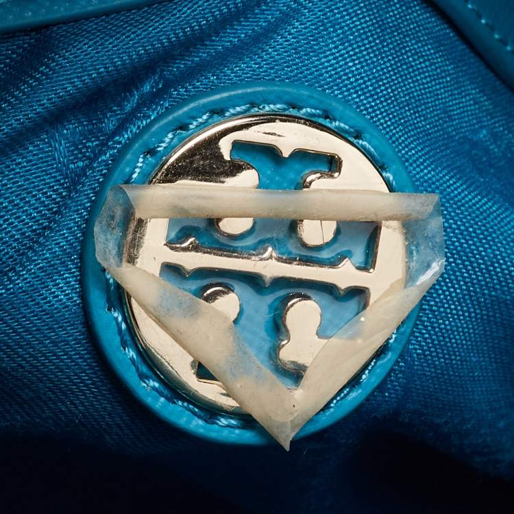 Pre Owned Tory Burch Teal Blue Saffiano Leather Robinson Tote