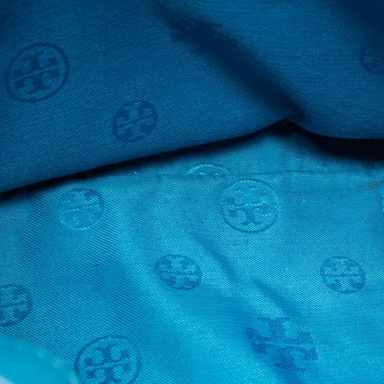 Pre Owned Tory Burch Teal Blue Saffiano Leather Robinson Tote