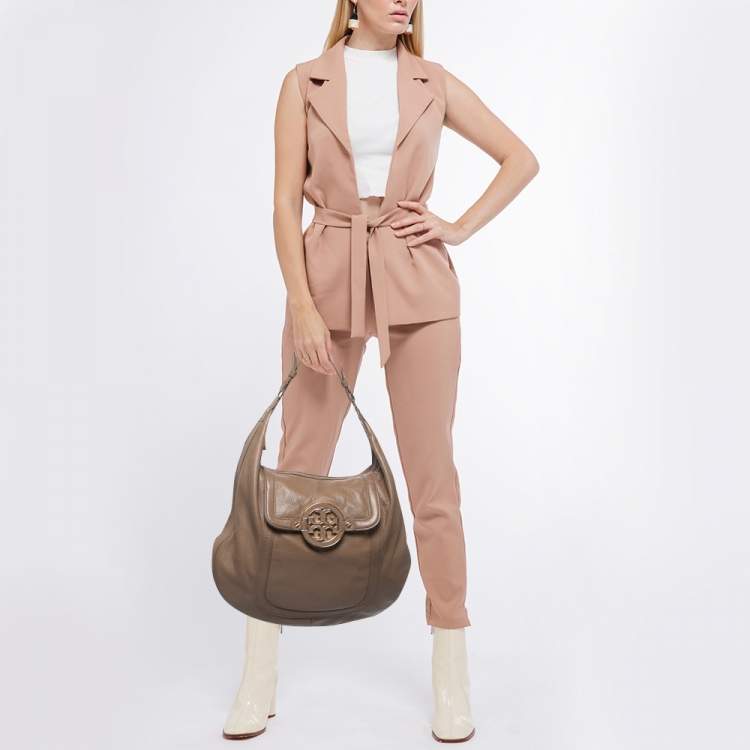 Pre Owned Tory Burch Beige Leather Amanda Hobo