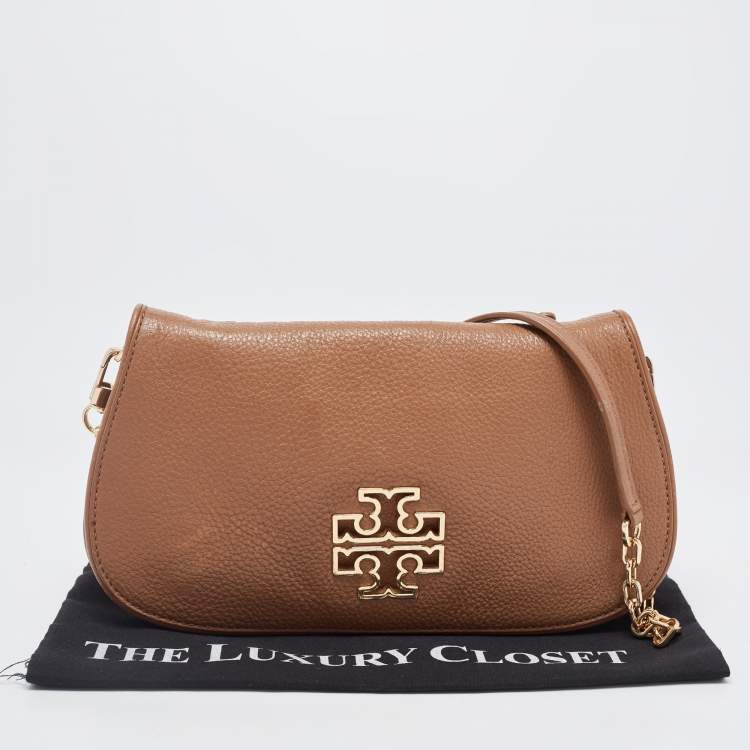 Pre Owned Tory Burch Brown Leather Britten Crossbody Bag