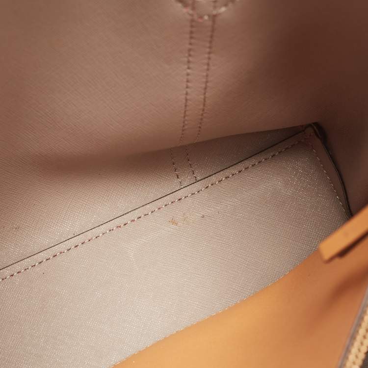 Pre Owned Tory Burch Red Leather Small Perry Triple-Compartment Tote