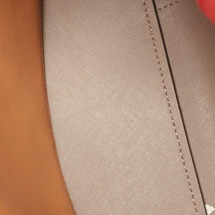 Pre Owned Tory Burch Red Leather Small Perry Triple-Compartment Tote