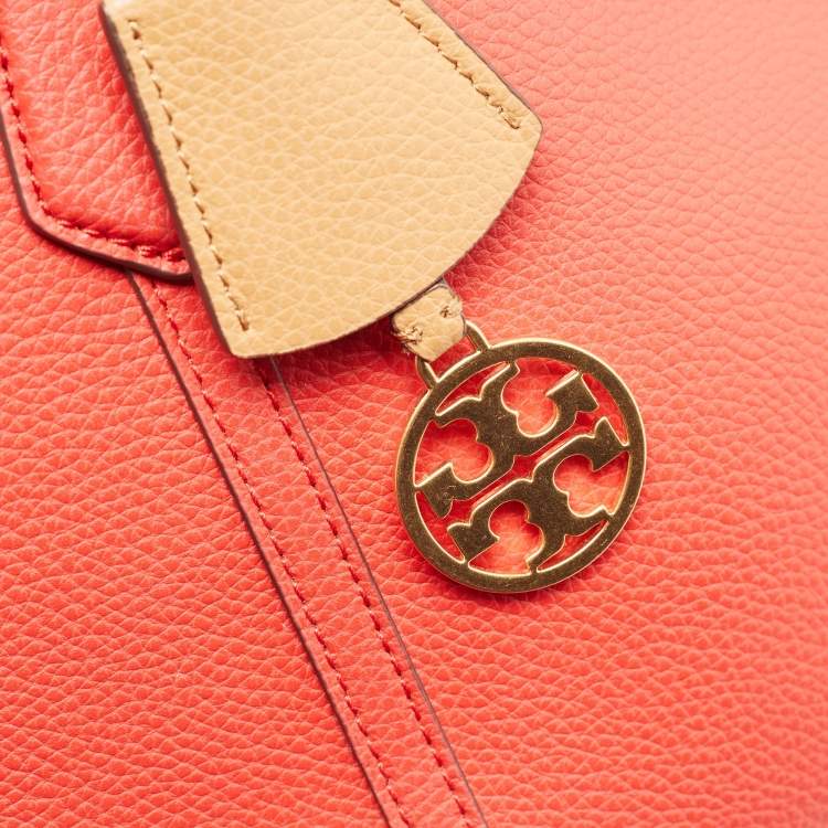 Pre Owned Tory Burch Red Leather Small Perry Triple-Compartment Tote