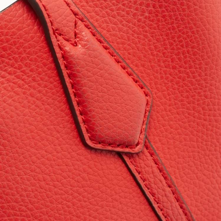 Pre Owned Tory Burch Red Leather Small Perry Triple-Compartment Tote