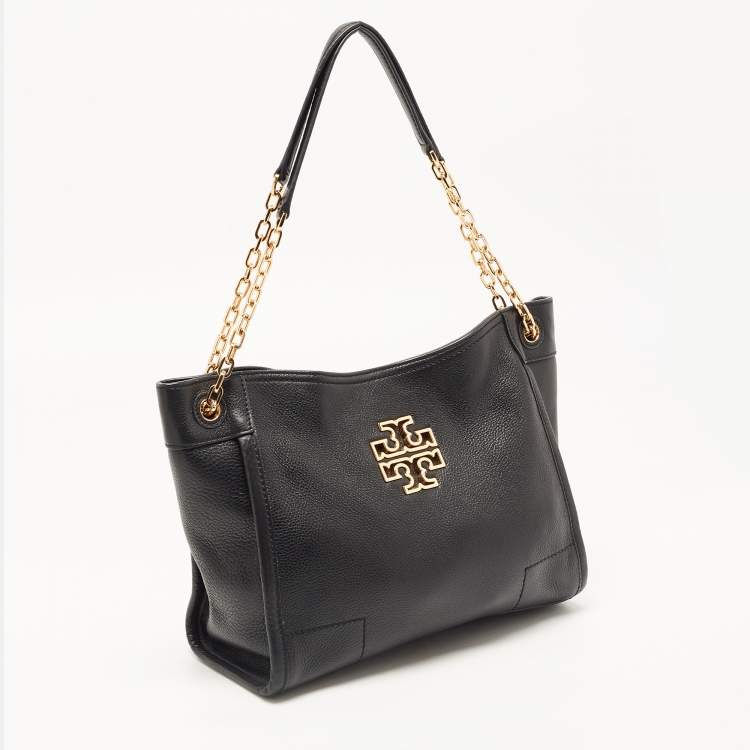 Pre Owned Tory Burch Black Leather Small Britten Slouchy Tote