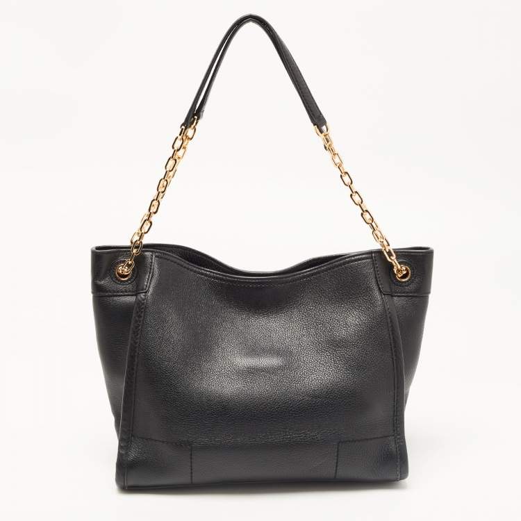 Pre Owned Tory Burch Black Leather Small Britten Slouchy Tote