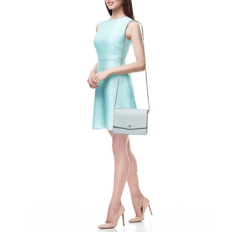 مملوكة مسبقًا Tory Burch Blue Leather Robinson Flap Shoulder Bag