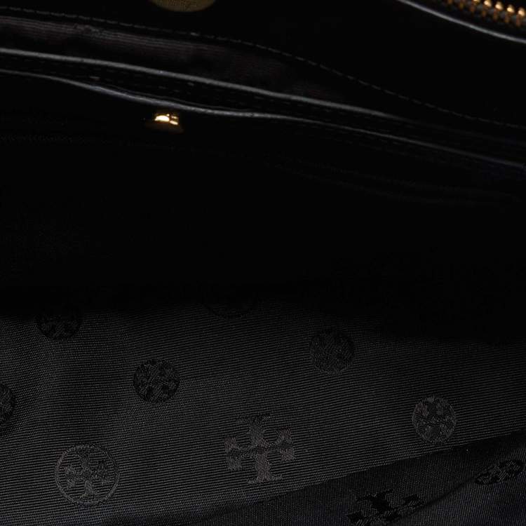 Pre Owned Tory Burch Black Leather Double Zip Robinson Tote 