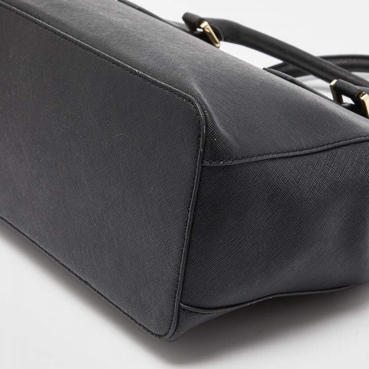 Pre Owned Tory Burch Black Leather Double Zip Robinson Tote 