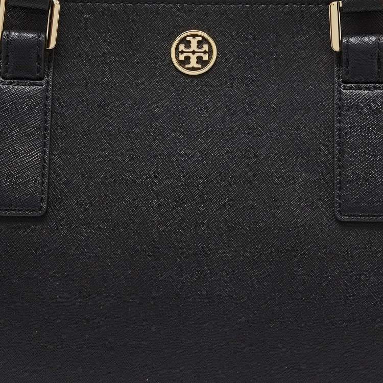 Pre Owned Tory Burch Black Leather Double Zip Robinson Tote 