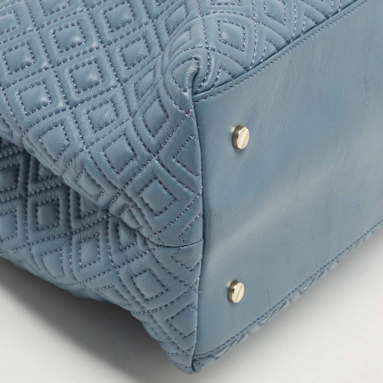 Pre Owned Tory Burch Blue Quilted Leather Marion Tote