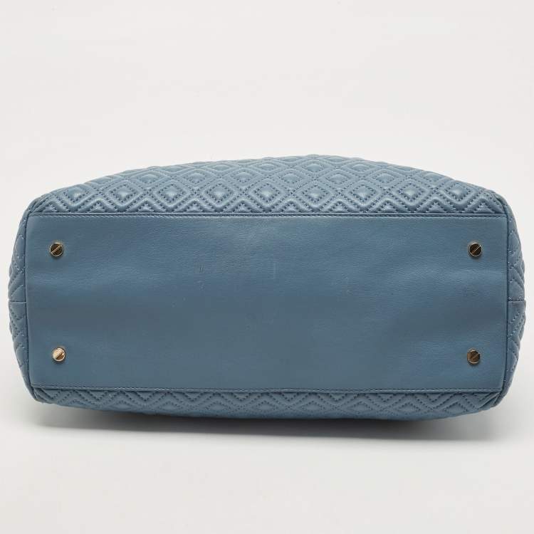 Pre Owned Tory Burch Blue Quilted Leather Marion Tote