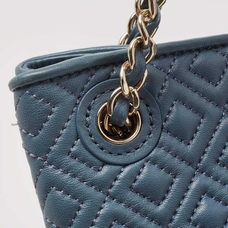 Pre Owned Tory Burch Blue Quilted Leather Marion Tote