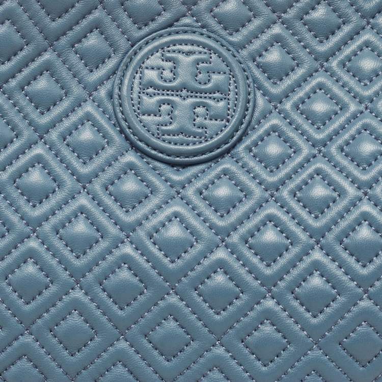 Pre Owned Tory Burch Blue Quilted Leather Marion Tote